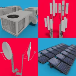 Satelite dish antennae solar power panels and Roof top elements 3D model