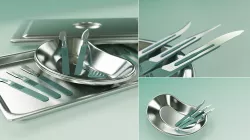 Scalpels Kidney Dish and Sterilization Tray model 3D model