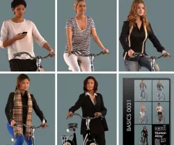 set of  3D women on bicycles low-poly 3D models Low-poly  3D model