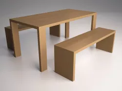 Table and benches Low-poly  3D model