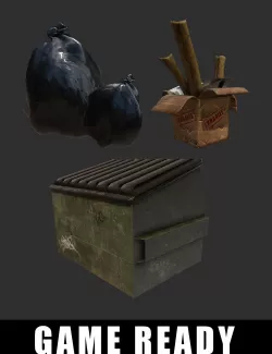 Trash Bag Dumpster Cardboard Box Low-poly  3D model
