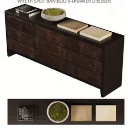WYETH SPLIT BAMBOO 9 DRAWER DRESSER 3D model