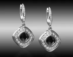 diamond earrings with black chrysoprase gem 3D print model
