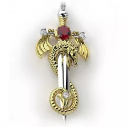Dragon on sword pendant with oval gemstone 001 3D print model