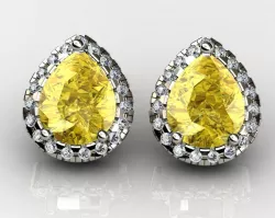 Fancy Yellow Pear Cut Diamond Earrings 3D print model