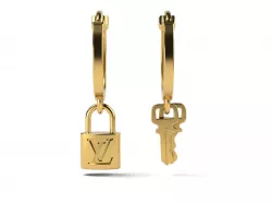 LV Earrings with keys and lock 3D print model