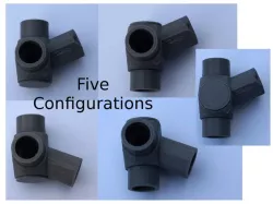 Reconfigurable 22.5 & 45 Degree 3-Way Elbows, 1/2 Inch PVC Pipe Fitting Series #HalfInchPVCFittings UPDATE 2015-07-03