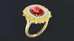 Red Sapphire Cushion Ring 0014 3D print model