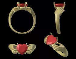 Ring Heart a rock 9x9mm 3D print model