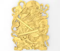 Chinese warrior swordsman bas relief for CNC 3D print model