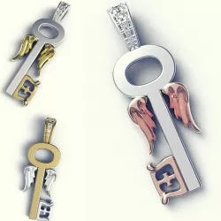 Gold key printable model diamonds pendant 3d modelling stl 3dm 3D print model