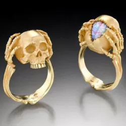 gold skull ring opal brain 3D print model