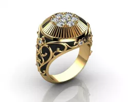 Mens Diamond Ring Yellow Gold 3D print model