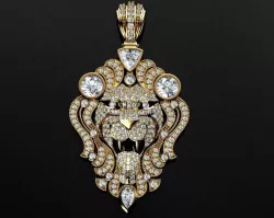 Mens Gold Lion Head Pendant 3D print model