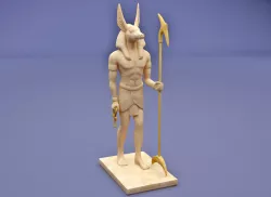 Anubis with head of jackal holding an ankh and a was-sceptre 3D print model