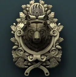 Bear medallion 3d stl model for cnc 3D print model 3D print model