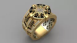 COMPASS ENAMEL 3D RING with Diamonds and Onyx by Nudora Jewelry 3D print model