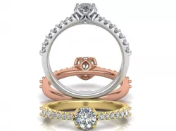 Engagement ring round diamond Flowers Shine collection 230 3D print model