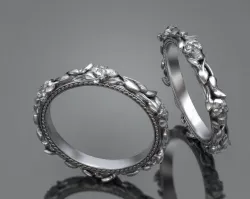 Skull Steampunk Leaves band ring - wedding ring 3D print model