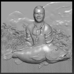 3D panno man with fish 3D print model