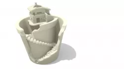 Broken Plant Pot with House 3D print model