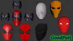 Set of masks Spider-Man  Deadpool Deathstroke Black Panther 7in1 3D print model