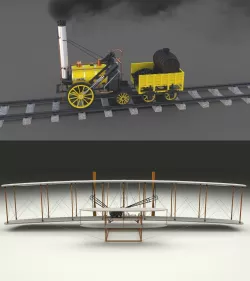 Animated Rocket Locomotive and Wright Flyer Pack 3D model