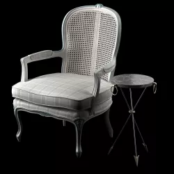 Antique French Cane Back Bergeres and andre arbus table 3D model