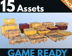 Crates -  Wooden Boxes Low-poly  3D model