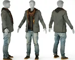 Male Casual Outfit 64 Jacket Scarf Jeans Shoes Low-poly  3D model