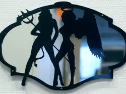 in mirror - hell and heaven angels laser cut