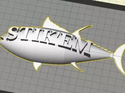 Tuna with curved boat name, countersunk on back for magnet
