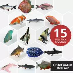 15 Freshwater  Fish Pack Low-poly  3D model