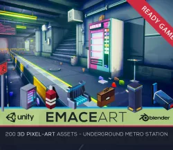 3D Pixel-Art Underground Subway Metro Station level Modular Kit Low-poly  3D model