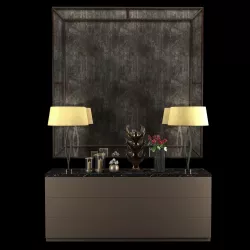  Cabinet with table lamps mirror sculpture  candles and roses 2 3D model