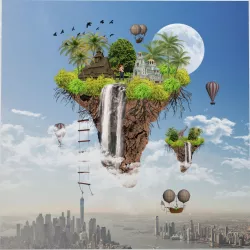 Canvas Art Surreal Floating Island Low-poly  3D model