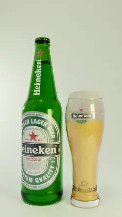 heineken beer bottle and glass of beer 3D model