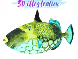 Low Poly Clown Trigger Fish illustration Animated - Game Ready Low-poly  3D model
