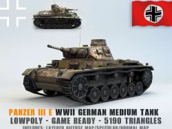 Low Poly Panzer III E medium tank Low-poly  3D model