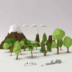  Low poly Trees Flowers Grass Rocks Clouds and Mountains  Low-poly  3D model