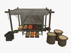 LowPoly Medieval Vegetable and Fruit Stall Low-poly  3D model