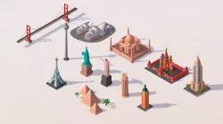 Polygonia Cartoon World Landmarks Pack Low-poly  3D model