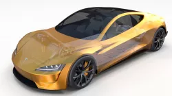 Tesla Roadster 2020 Yellow with interior and chassis 3D model