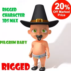 Thanksgiving Pilgrim baby cartoon rigged 3D model