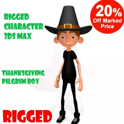 Thanksgiving Pilgrim boy cartoon rigged 3D model