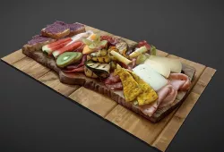 Cheese and cold meat assorted plate 3D model
