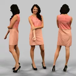 Salmon Dress Girl Low-poly  3D model