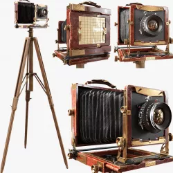 Vintage camera on a tripod 3D model