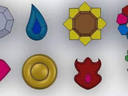 Pokémon Gym Badges Gen 1-5 + Orange League Winner's Trophy