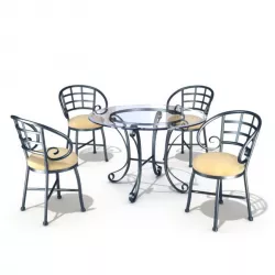 Metallic Table Set With Four Chairs 3D model
